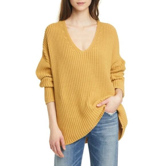 Jenni Kayne Fisherman Organic Cotton Blend Sweater Mustard Size L - Picture 4 of 10